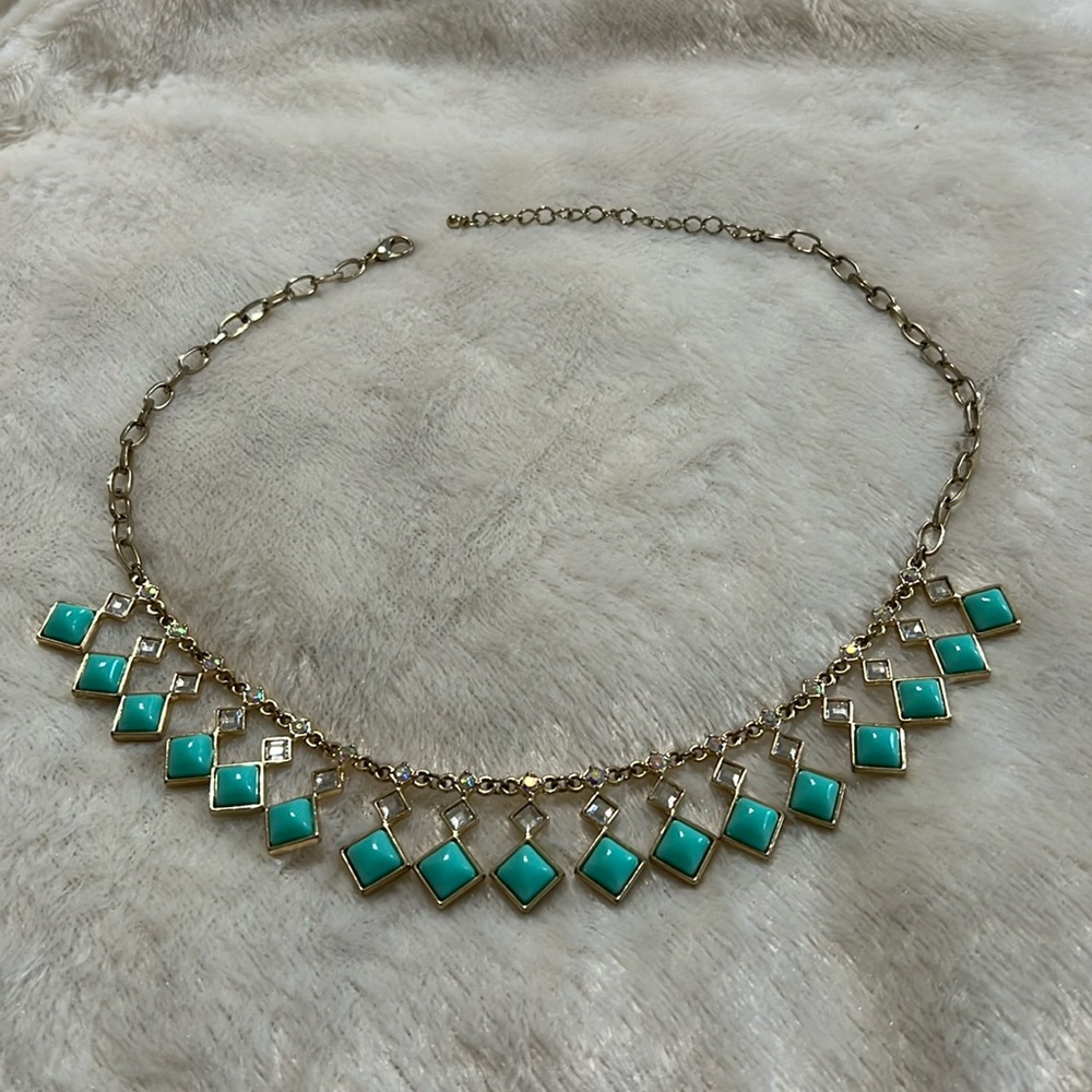 Vintage turquoise and crystal chain necklace